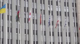 The national flag of Belarus has been changed to white-red-white in the Ukrainian Dnipro