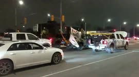 Ambassador Bridge blockade during drivers' protests in Windsor, Canada