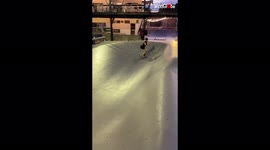 'Skateboarder becomes a victim of the heavily-feared WHEEL BITE 
'