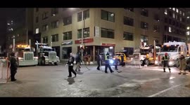 Group play hockey in middle of road during trucker protest in Ottawa