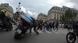 Scooter rider accidentally throttles motorbike, running over pedestrians in Paris