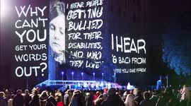 Rochester Castle illuminated as part of spectacular Medway Light Nights festival in Kent, UK