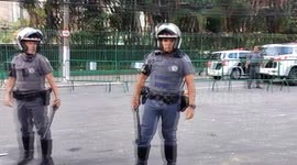 Riots and police presence after Palmeiras vs Chelsea football game on the streets of Sao Paulo, Brazil