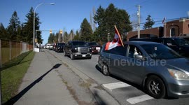 Endless flow of cars during 'Freedom Convoy' in Surrey, BC, Canada