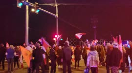 Songs and dances during 'Freedom Convoy' at Canadian-American Border Crossing in Surrey, BC, Canada