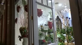 Valentines window display with hearts at Chelsea flower store - London