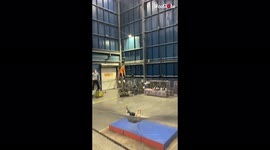Acrobat reaches INSANE height while bouncing on huge 'acronet' trampoline