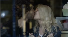 Cute footage of a couple eating delicious ice cream in Bucharest cafe on Valentine's Day