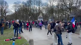 Anti Covid-restrictions protesters gather to welcome 'Freedom Convoy' to Brussels, Belgium