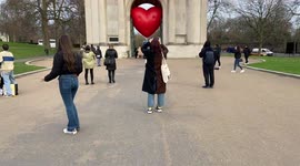 Monster Valentine's Day heart wedged between Wellington Arch in London