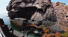 Thunder Hole attraction in Acadia National Park in Maine in summer sunny day