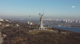 Aerial view of the spectacular Motherland Monument in Kyiv, Ukraine