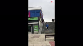 'Skateboarder crashes shoulder into bench after sliding down a ramp at high speed '