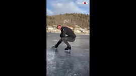 International figure skater puts on a magical performance on frozen lake in Switzerland