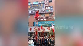 Man walks on 5-metre-high stilts to perform at Lantern Festival celebration in China