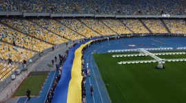 Huge 200-metre flag unveiled in Kyiv stadium to mark 'day of unity' amid Russia tensions