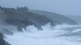 Storm Dudley batters the Cornwall coast with heavy winds and waves