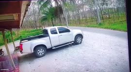 Pickup truck rolls into canal after driver forgets to set handbrake