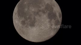 Stunning close-up of full 'Snow Moon' setting in Kent, UK