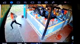 Shopkeeper narrowly avoids being hit by car that rammed into store in India