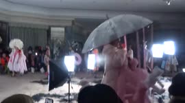 LFW - innovative designers VIN + OMI with all the models of eco-friendly ART fashion show The Dorchester