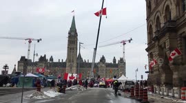 Parliament Hill fortifications during 'Freedom Convoy' protest in Ottawa, ON, Canada
