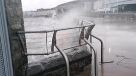 Waves crash against Weston Super Mare wall as Storm Eunice approches
