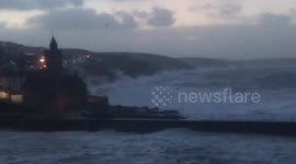 Storm Eunice batters porthleven at cornwall with 80 mph winds