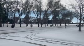Snow covered Lamar Colorado with slick roads in the morning