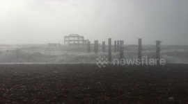 Storm Eunice Hits Brighton, England.  Brighton West Pier getting battered