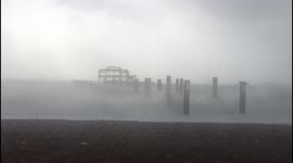 Storm Eunice -  Sea in Brighton, England.  Brighton West Pier getting battered