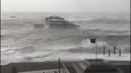 Storm Eunice / Brighton, England.  Brighton West Pier getting battered
