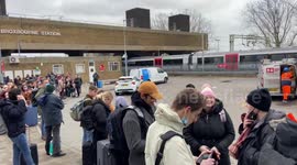 Queue of commuters trying to get to Stanstead airport feeling effects of Storm Eunice