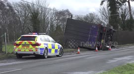 Lorry blown off road in Oxfordshire during Storm Eunice