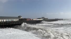 Hastings pier Storm Eunice extreme weather