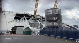 Storm Eunice rips through the O2 Arena dome, London