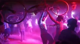 Local villagers dancing funny moment with bycicle in Northern India