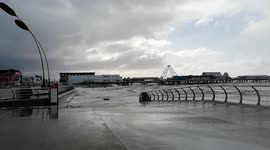 Storm Eunice Blackpool with waves crashing onto the promenade