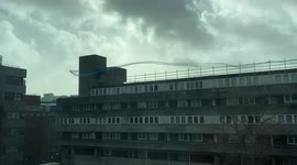 Storm Eunice - Netting on scaffolding comes loose from building works on flats in Southampton.