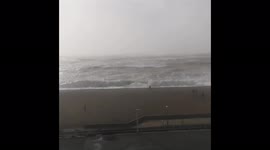 Powerful waves caused by Eunice Storm hit the coast of Brighton