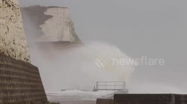 Eunice waves smash into Saltdean cliffs near Brighton