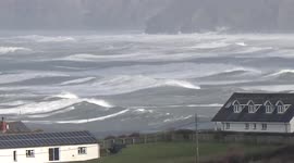 Storm Eunice hits Port isaac bay, causing a huge surf across the bay