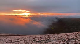 Brecon Beacons snowy weather view at sunrise Wales UK