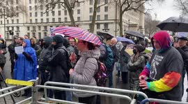 Protesters chant ‘Johnson Out’ at protest outside Downing Street
