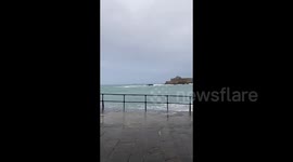 Storm Eunice causes high waves in Saint Malo north of Rennes, France