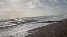 Large waves brought by storm Eunice in Hastings, East Sussex, UK