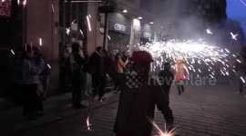 Fireworks parade and drummers display in Barcelona, Spain