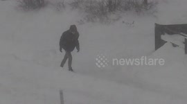Blizzard conditions, heavy snow and severe high winds create zero visibility and dangerous winter weather in Waterloo, Ontario