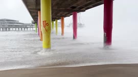 Storm Eunice captured blasting across Scheveningen Beach, The Hague, Netherlands