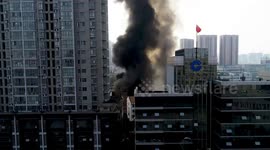 Drone Footage Of Residential House Fire In Huaian, Jiangsu, China